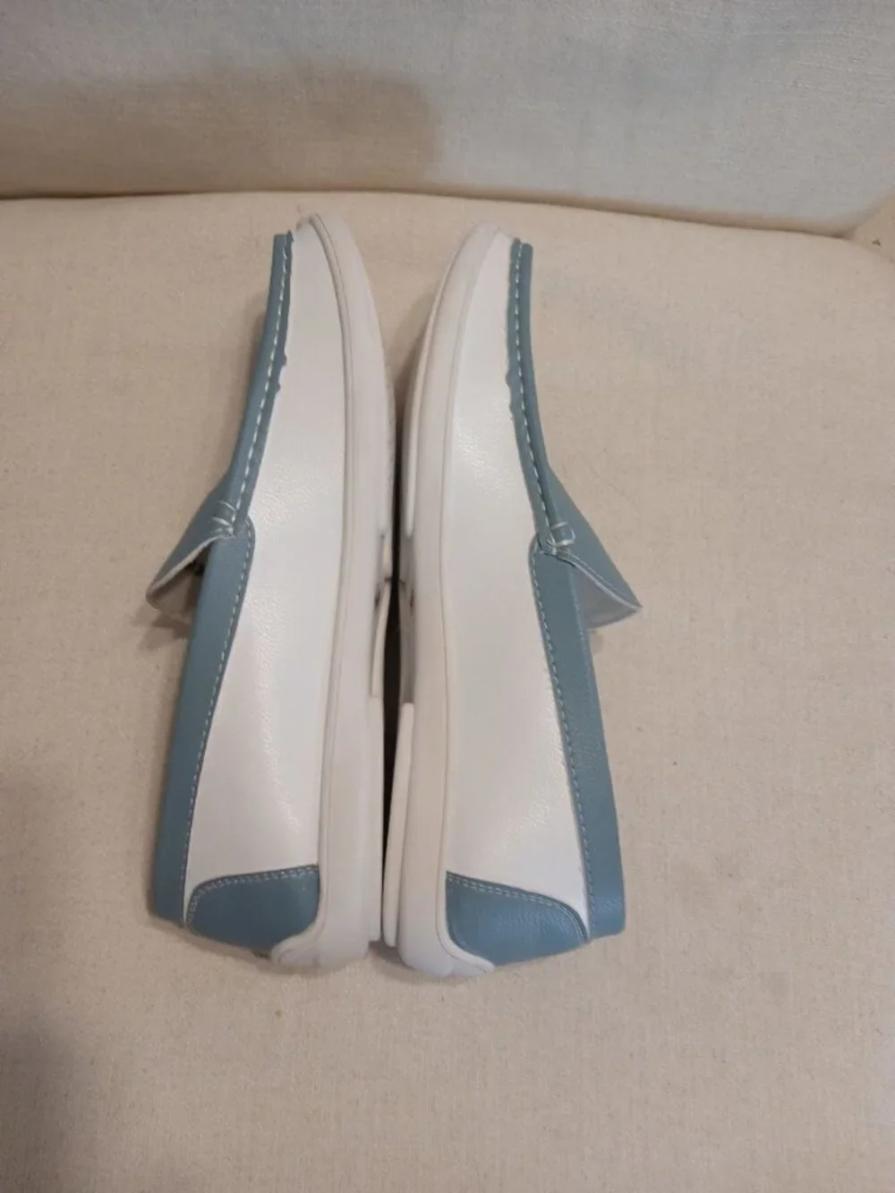 Huixiangdiepin Men’s Genuine Leather White & Light Blue Loafers Size 46